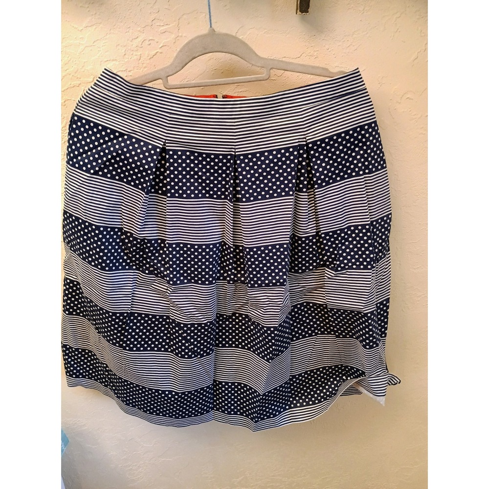 Boden Navy Blue White Striped Polka Dot Mixed Print A-Lineβ Skirt US 10P UK 14P
